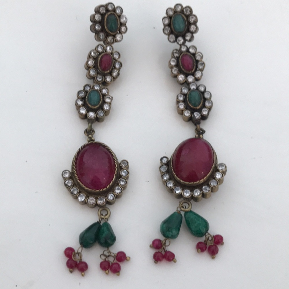 Long dangle mixed stone earrings from India